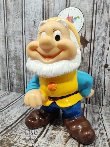 Vintage Walt Disney Productions Happy 3 Dwarf Snow White Vinyl 8" Squeaker Japan - Picture 2 of 12